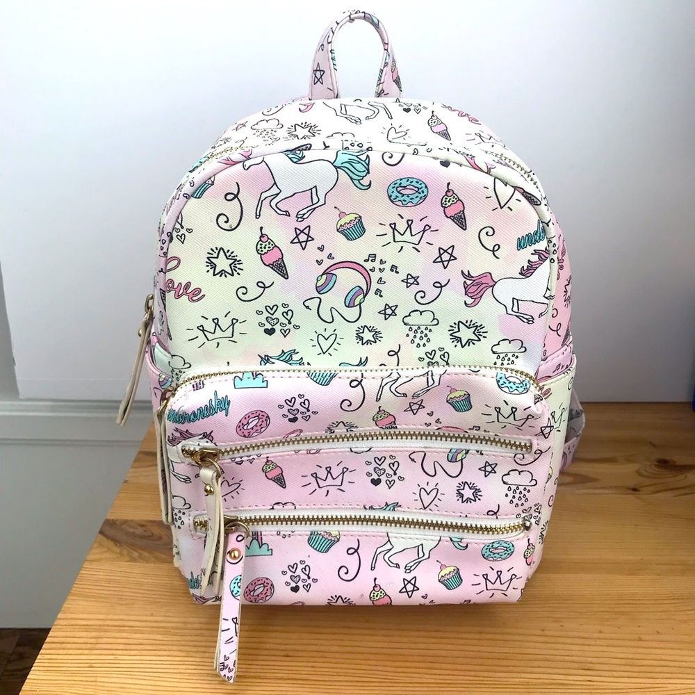 Pink printed backpack
